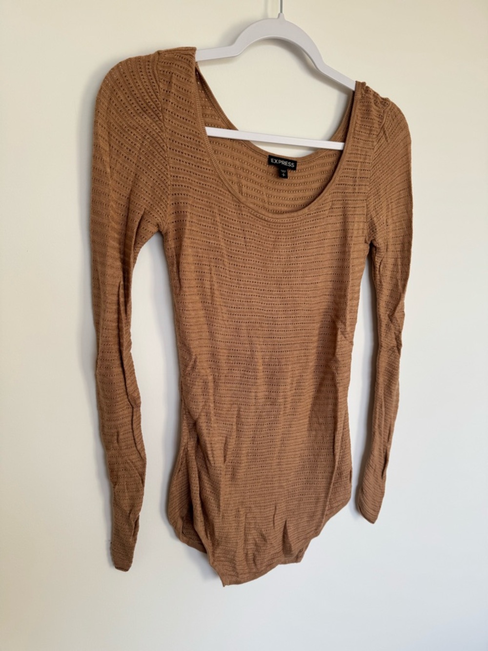 Express Long Sleeve Scoop Neck Top - Camel